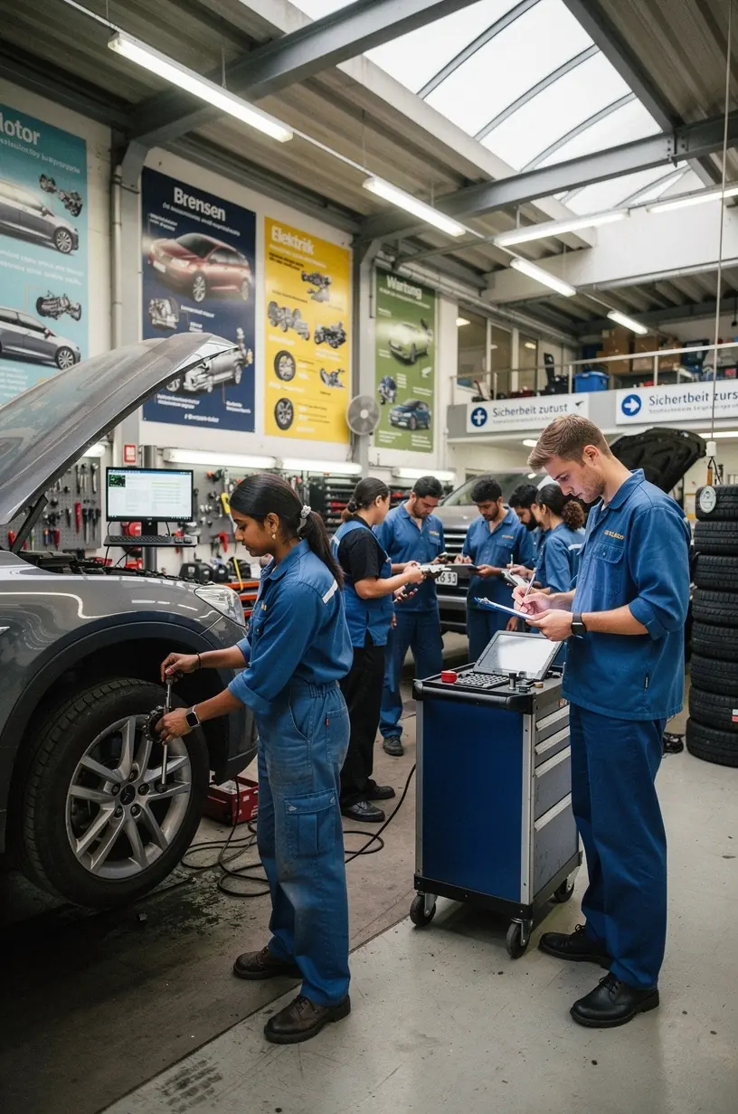 Kundengespräch in der Werkstatt mit Fokus auf transparente und verständliche Kostenvoranschläge.